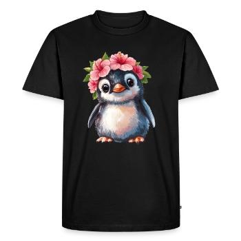 Penguin with flower wreath - Men's Premium Organic T-Shirt - black - Front - Nico (187cm)