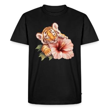Tiger baby with flower - Men's Premium Organic T-Shirt - black - Front - Nico (187cm)