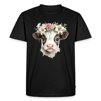 Veau à fleurs - T-shirt Premium bio Homme - noir - Devant - Nico (187cm)