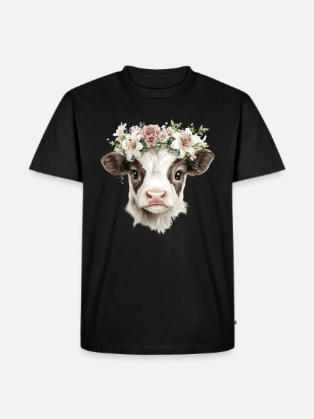 Vitello con fiori - Maglietta ecologica premium da uomo - nero