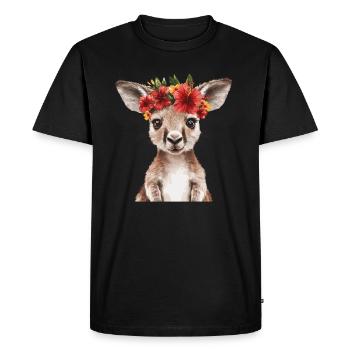 Kangaroo with flower wreath - Men's Premium Organic T-Shirt - black - Front - Nico (187cm)
