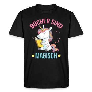 Books Book Magical Unicorn Reading Girl Gift - Men's Premium Organic T-Shirt - black - Front - Nico (187cm)