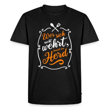 Celui qui ne résiste pas finit au fourneau - T-shirt Premium bio Homme - noir - Devant - Nico (187cm)