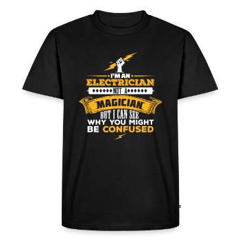 Je suis électricien, pas magicien - T-shirt Premium bio Homme - noir - Devant - Nico (187cm)