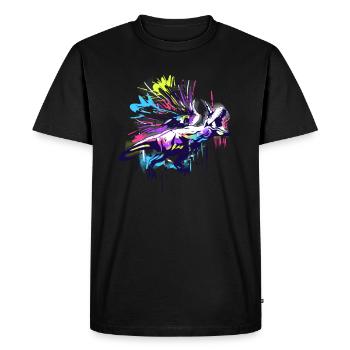 Tyrannosaure Rex arc-en-ciel - T-shirt Premium bio Homme - noir - Devant - Nico (187cm)