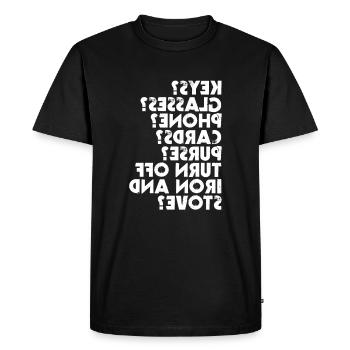 Schlüssel, Handy, Geldbeutel, nichts vergessen? - Männer Premium Bio T-Shirt - Schwarz - Vorne - Nico (187cm)