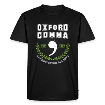 Police de grammaire Oxford Comma Appreciation Society - T-shirt Premium bio Homme - noir - Devant - Nico (187cm)