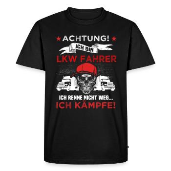 Achtung ich bin LKW Fahrer ich renne nicht weg ich - Männer Premium Bio T-Shirt - Schwarz - Vorne - Nico (187cm)