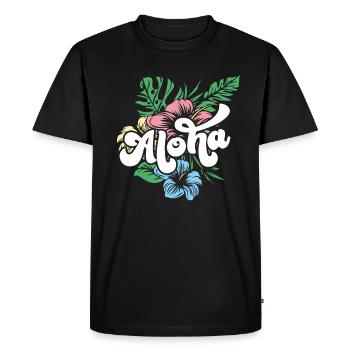 Aloha Hibiscus Hawaii - Men's Premium Organic T-Shirt - black - Front - Nico (187cm)