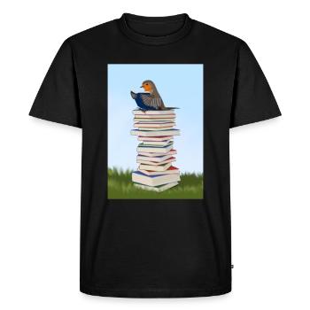 Le rouge-gorge lit des livres Oiseau oiseau oiseau - T-shirt Premium bio Homme - noir - Devant - Nico (187cm)