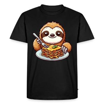 Sloth Loves Pasta Italian Lasagna - Men's Premium Organic T-Shirt - black - Front - Nico (187cm)