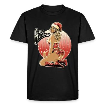 Xmas-pin-up-final-file - RAHMENLOS Design Geschenk - Männer Premium Bio T-Shirt - Schwarz - Vorne - Nico (187cm)