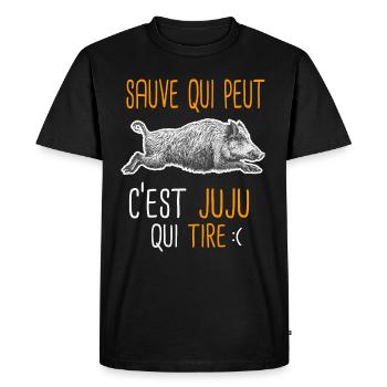 c'est juju qui tire Cadeau Humour Chasse Chasseur - T-shirt Premium bio Homme - noir - Devant - Nico (187cm)