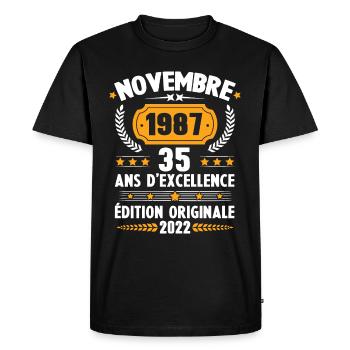 Cadeau D'anniversaire Rétro 35 Ans Novembre 1987 - T-shirt Premium bio Homme - noir - Devant - Nico (187cm)