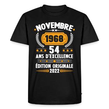 Cadeau D'anniversaire Rétro 54 Ans Novembre 1968 - T-shirt Premium bio Homme - noir - Devant - Nico (187cm)