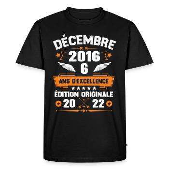 Décembre 2016 Idée Cadeau D'anniversaire 6 Ans - T-shirt Premium bio Homme - noir - Devant - Nico (187cm)