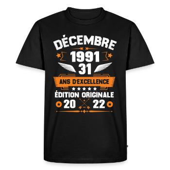 Décembre 1991 Idée Cadeau D'anniversaire 31 Ans - T-shirt Premium bio Homme - noir - Devant - Nico (187cm)