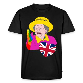 Reine aux couleurs de l’arc-en-ciel avec cœur Union Jack - T-shirt Premium bio Homme - noir - Devant - Nico (187cm)