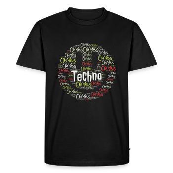 TECHNO Smile | Cadeau DJ de musique de soirée rave - T-shirt Premium bio Homme - noir - Devant - Nico (187cm)