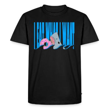 Je mange ce que je veux | Requin mangeant un beignet - T-shirt Premium bio Homme - noir - Devant - Nico (187cm)