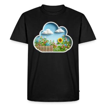 Fleur sur prairie fleurie dans le jardin avec tournesol - T-shirt Premium bio Homme - noir - Devant - Nico (187cm)