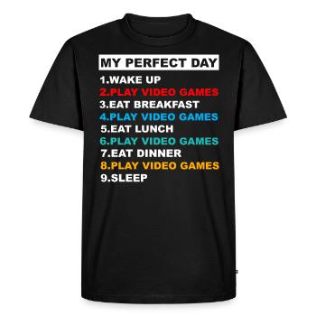 My Perfect Day Video Games Funny Cool Gamer - Men's Premium Organic T-Shirt - black - Front - Nico (187cm)