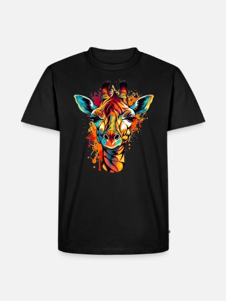 Bunte Giraffe im Splash-Look - Männer Premium Bio T-Shirt - Schwarz