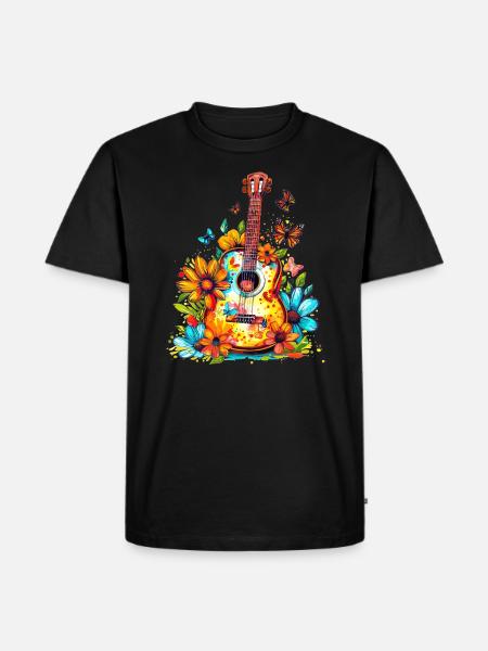 Bunte Gitarre mit Blumen - Männer Premium Bio T-Shirt - Schwarz
