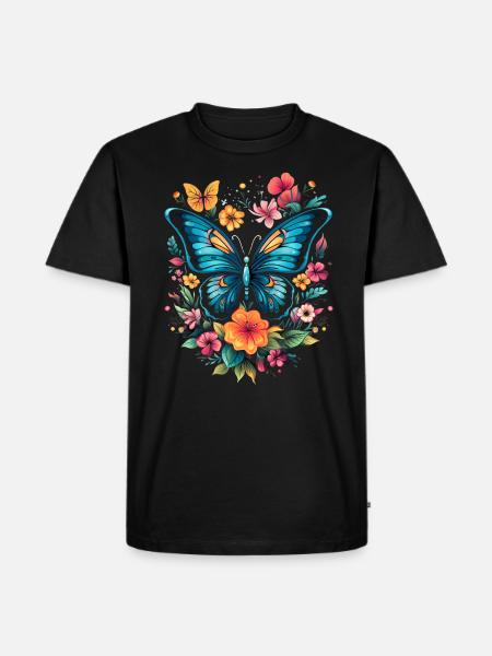 Butterfly with flowers - Men's Premium Organic T-Shirt - black