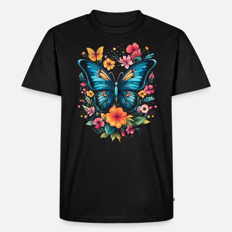 Schmetterling mit Blumen - Männer Premium Bio T-Shirt - Schwarz