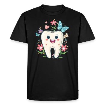 Dent heureuse avec des fleurs - T-shirt Premium bio Homme - noir - Devant - Nico (187cm)