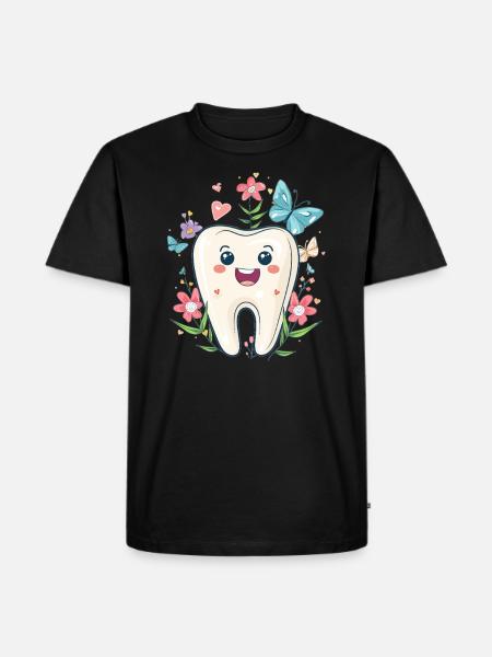 Happy Tooth with Flowers - Men's Premium Organic T-Shirt - black
