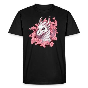 White Dragon with Cherry Blossoms - Men's Premium Organic T-Shirt - black - Front - Nico (187cm)
