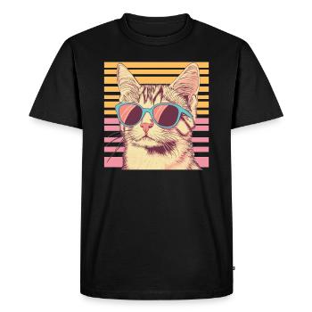Retro cat with sunglasses - Men's Premium Organic T-Shirt - black - Front - Nico (187cm)
