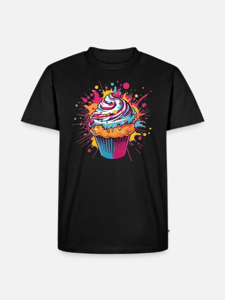 Farbexplosion Cupcake - Männer Premium Bio T-Shirt - Schwarz