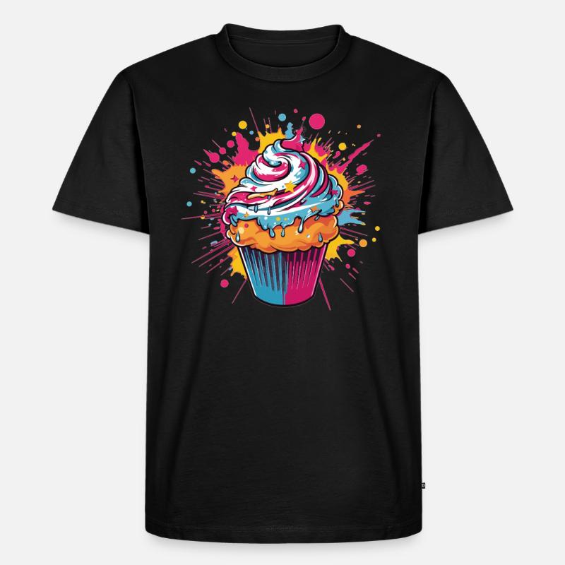 Farbexplosion Cupcake - Männer Premium Bio T-Shirt - Schwarz