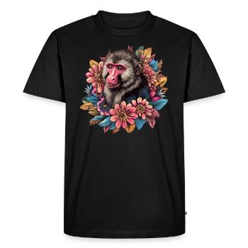Mandrill Singe avec cadre floral - T-shirt Premium bio Homme - noir - Devant - Nico (187cm)