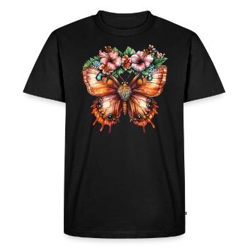 Tropical Butterfly with Flowers - Men's Premium Organic T-Shirt - black - Front - Nico (187cm)