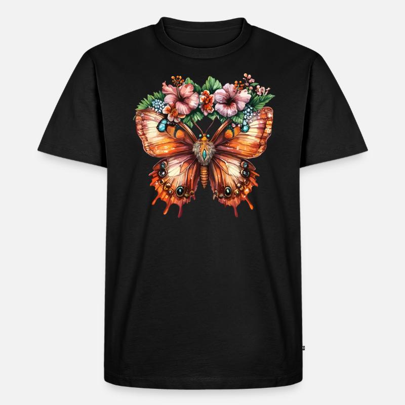 Tropischer Schmetterling mit Blumen - Männer Premium Bio T-Shirt - Schwarz