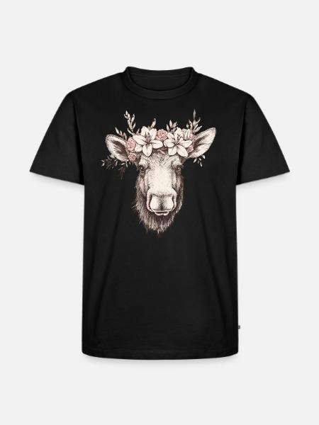 Moose with flower crown - Men's Premium Organic T-Shirt - black