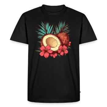 Fleur de cocotier tropicale - T-shirt Premium bio Homme - noir - Devant - Nico (187cm)