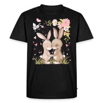 Lapins amoureux des cœurs - T-shirt Premium bio Homme - noir - Devant - Nico (187cm)