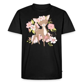 Flowers Fawn - Men's Premium Organic T-Shirt - black - Front - Nico (187cm)