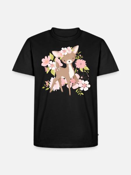 Flowers Fawn - Men's Premium Organic T-Shirt - black