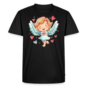 Happy Angel with Hearts - Men's Premium Organic T-Shirt - black - Front - Nico (187cm)