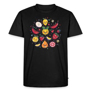 Cheerful fruits with gemstones - Men's Premium Organic T-Shirt - black - Front - Nico (187cm)