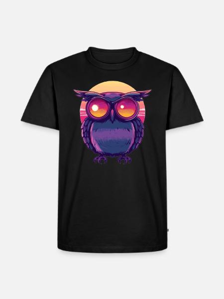 Eule mit Sonnenbrillenblick - Männer Premium Bio T-Shirt - Schwarz