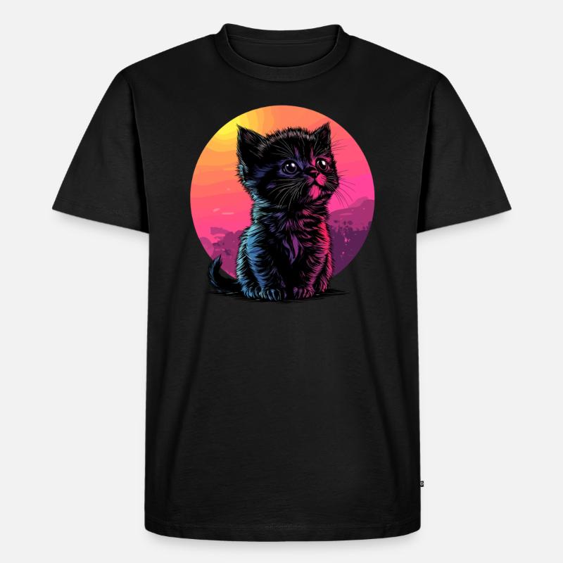 Bunte Sonnenuntergangs-Katze - Männer Premium Bio T-Shirt - Schwarz