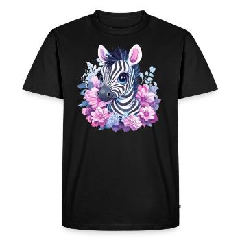 Cute zebra with flowers - Men's Premium Organic T-Shirt - black - Front - Nico (187cm)