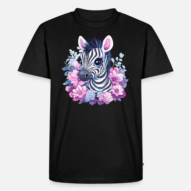 Süßes Zebra mit Blumen - Männer Premium Bio T-Shirt - Schwarz